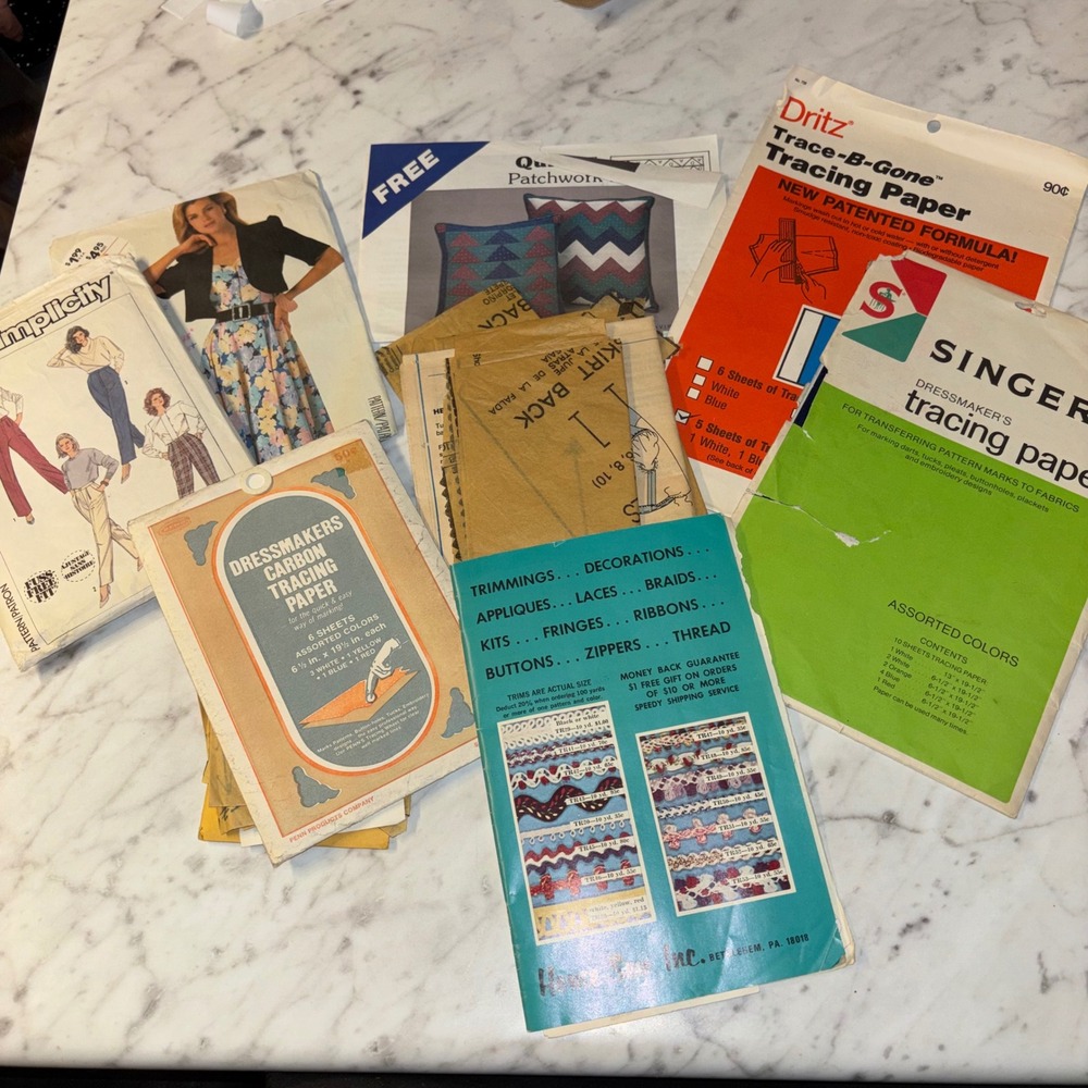 Vintage Sewing Lot McCalls Simplicity Patterns Singer Tracing Paper Dritz Tools